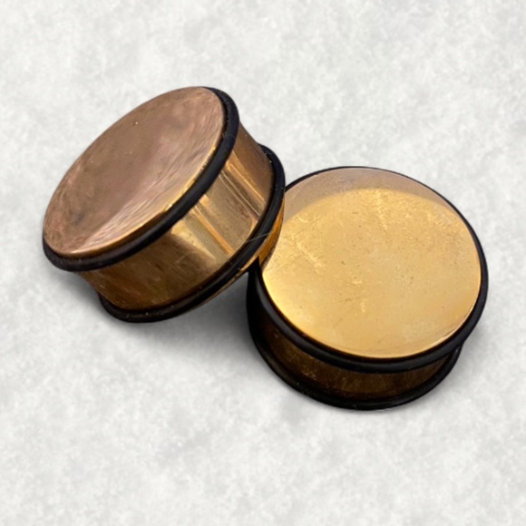 "357 Magnum" Gold & Silver Stainless Steel 25MM/1in Plugs Gauges Earrings - Pair - Picture 3 of 3